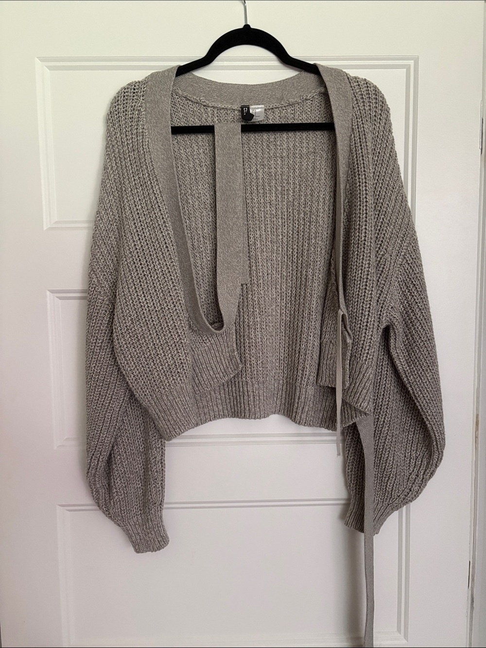 H&M Cropped Wrap Knit Cardigan - Light Gray Taupe
